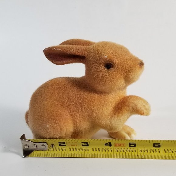 Flocked Fuzzy Rabbit Figurine Ceramic Brown Vintage 1960s Bunny - Picture 9 of 9